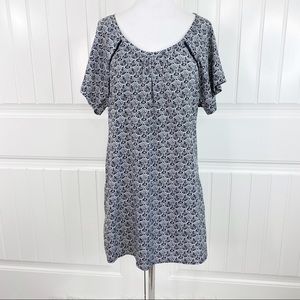 Roxy Damask Print Mini Shift Dress Ladder Lace L